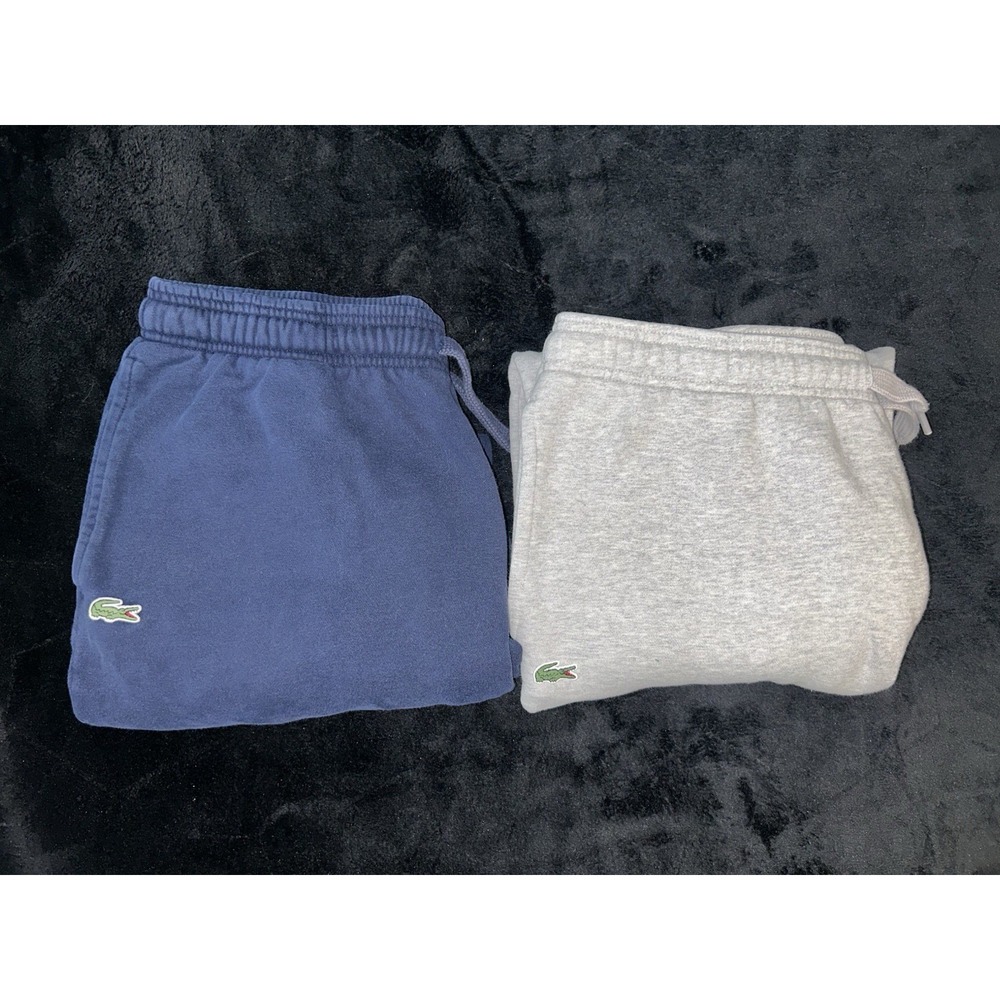 Lot of 2 Lacoste Sport Mens XL Tapered Joggers Blue Gray Cotton Sweatpants